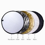 Etekcity 24 60cm 5-in-1 Portable Round Collapsible Photography Photo Reflector  Diffuser Multi-Disc Kit Gold Silver White Black and Translucent