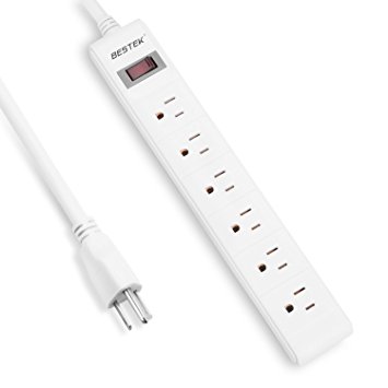 6-Outlet Surge Protector Power Strip by BESTEK, 2.6-Foot Power Cord 200 Joule