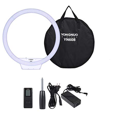 YONGNUO YN608 3200K~5500K Bi-Color Temperature Wireless Remote LED Ring Video Light Adjustable Brightness CRI≥95 Power Adapter Portrait Live Video
