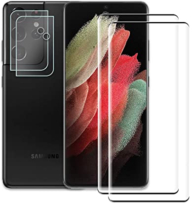 ZOLMAG Galaxy S21 Ultra Screen Protector with Camera Lens Protector, [2 2 Pack] Premium Tempered Glass film for Samsung Galaxy S21 Ultra, 9H Hardness, Anti Shatter, Bubble Free, Fingerprint Support