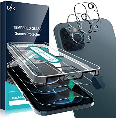 [4 Pack] LϟK 2 Pack Screen Protector   2 Pack Camera Lens Protector Compatible with iPhone 12 Pro Max 5G 6.7 inch, [Installation Kit Included] Tempered Glass 9H Hardness, Bubble-Free