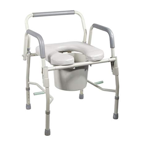 Drive Medical Steel Drop Arm Bedside Commode with Padded Seat and Arms, Grey