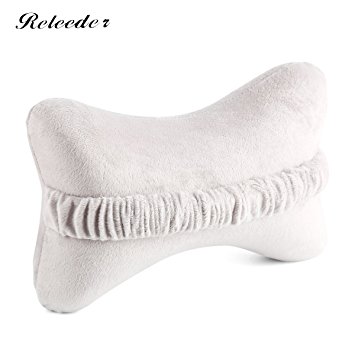RELEEDER Neck Rest Pillow Soft Velour Fabric Memory Foam Neck Pillow Car Pillow Bone Shape Home and Travel Pillow (Grey)