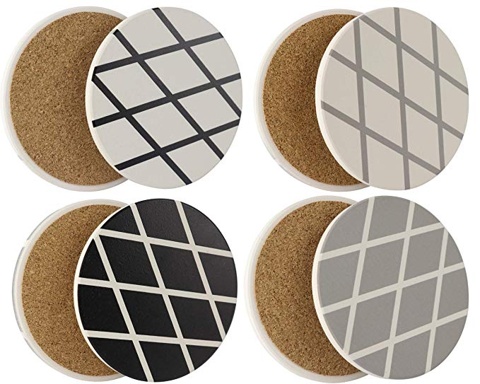 Coasters for Drinks | Absorbent Ceramic Stone | Set of 4 | Cork Back, Protects Furniture (Mixed)