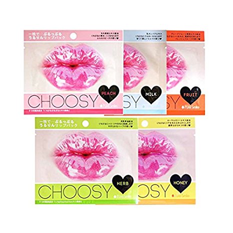 Pure Smile Choosy Lip Gel Mask X 5pcs Peach, Herb, Honey, Milk, Fruit
