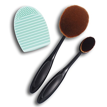 Zodaca 3 Pieces Makeup Brush Set, Oval Makeup Brush Toothbrush   Cleaning Makeup Washing Brush Egg Finger Cleaner For Cosmetic Foundation Cream Powder Makeup Tool, Black/Brown/Mint Green