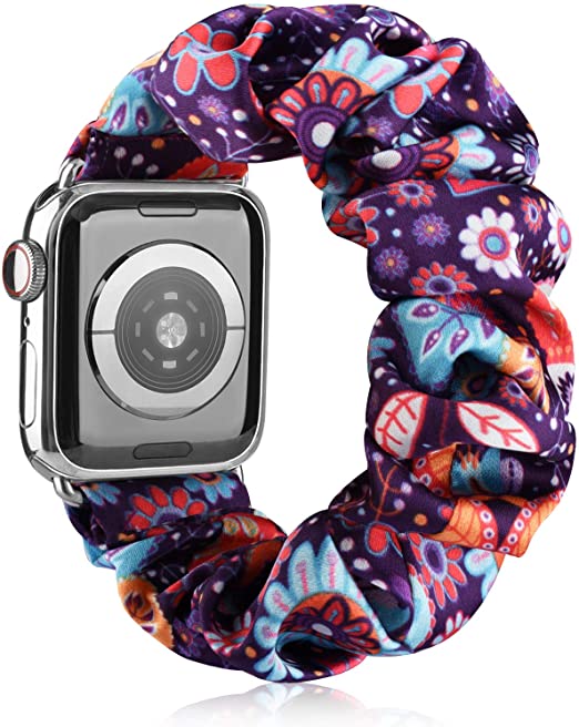 AK Scrunchie Elastic Band Compatible for Apple Watch Band 38mm 40mm 42mm 44mm, Soft Pattern Printed Fabric Wristband Bracelet for iWatch Series 6 5 4 3 2 1