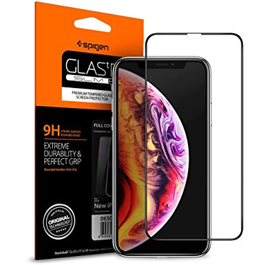 Spigen, iPhone XS Max Screen Protector (6.5"), Full Coverage, Premium 9H Tempered Glass, Case Friendly, Face ID Compatible, Ultra Clear, 6.5 inch, iPhone XS Max Screen Protector Glass (2018) (065GL24986)