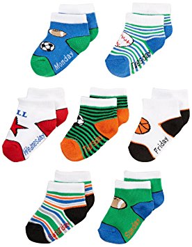 Nuby Baby Boy Infant 7-Pack Super Soft Socks, Day of the Week, 6-18 Months, Assorted