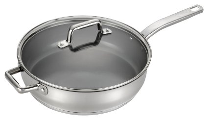 T-fal C71882 Precision Stainless Steel Nonstick Ceramic Coating PTFE PFOA and Cadmium Free Scratch Resistant Dishwasher Safe Oven Safe Jumbo Cooker Saute Pan Fry Pan Cookware, 5-Quart, Silver