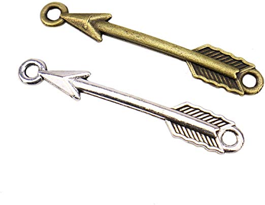 JETEHO 100pcs Antiqued Bronze Silver Tone Alloy Arrow Shape Connector Charm Finding Arrows Pendants Beads Charms