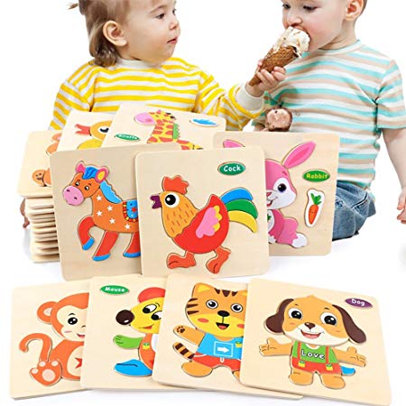Gbell Wooden Puzzle for Preschool Toddler, Cute Animal Jigsaw Board Great Gift for 1-3 Year Old Baby Girl and Boy Kids