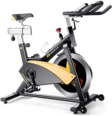 Goplus Magnetic Exercise Bike, Stationary Belt Drive Bicycle, with LCD Monitor, Indoor Cycling Bike for Home Gym Cardio Workout (30 lbs Flywheel)