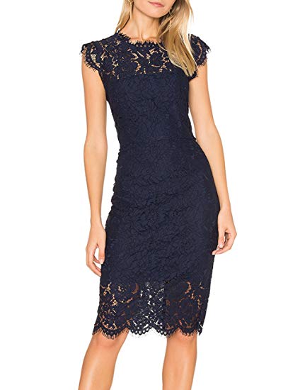 MEROKEETY Women's Sleeveless Lace Floral Elegant Cocktail Dress Crew Neck Knee Length Party