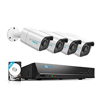 Reolink 4K Ultra HD 8CH POE Security Camera System, 4pcs Wired 8MP Outdoor PoE IP Cameras, 8MP 8-Channel NVR with 2TB HDD Video Surveillance System for 24/7 Recording RLK8-800B4