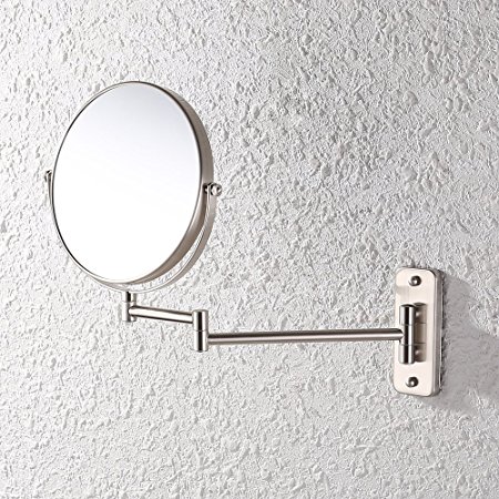 KES Bathroom Vanity Makeup Mirror 10x Magnifying Two-Sided Swivel Wall Mount Folding Mirror 8-Inch Brushed Finish, BWM100M10-2