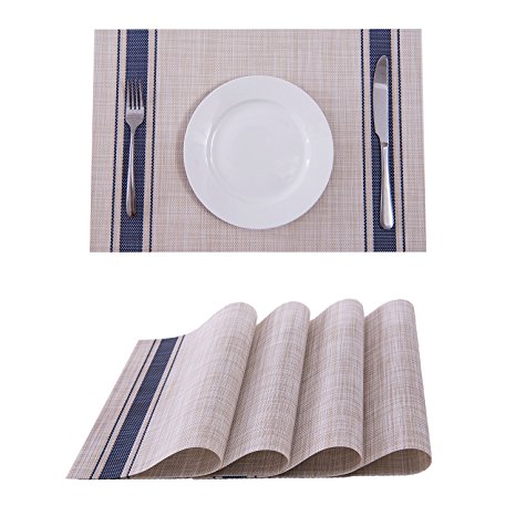 Set of 4 Placemats,Placemats for Dining Table,Heat-resistant Placemats, Stain Resistant Washable PVC Table Mats,Kitchen Table mats(Blue)