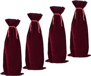 BCP 4-pieces 14"x 5.5" Luxury Flannelette Red Wine Bottle Gift Bags with Double Drawstring Closure for Wedding Party