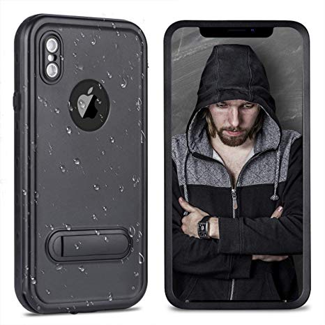 YODSAN iPhone Xs Max Case Waterproof [Built-in Screen Protector] Shockproof Snowproof Full Body Rugged Bumper case for iPhone Xs Max［6.5 Inch with Kickstand 2018 Release