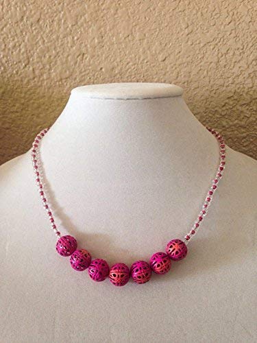 Pink Beaded Ball Necklace and Earring Set - Women's Fashion Jewelry