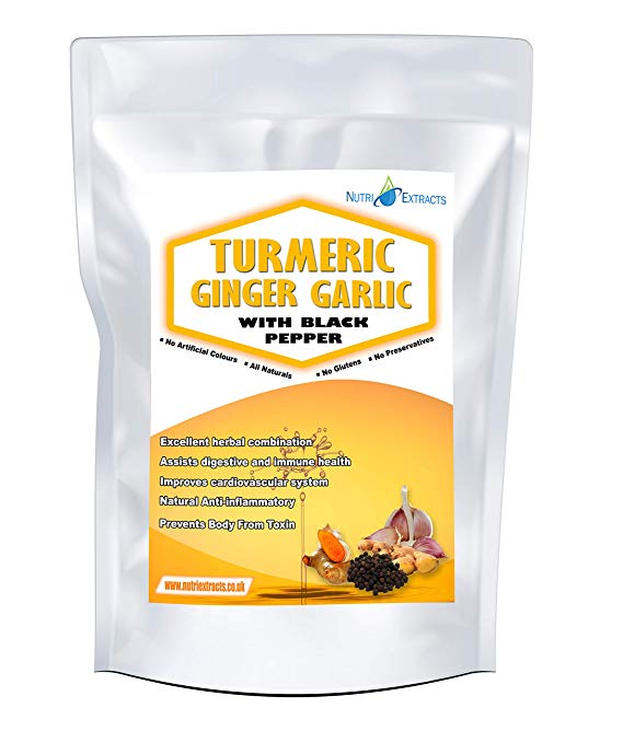 NutriExtracts Turmeric Ginger and Garlic Capsules with Black Pepper 180 Pills High Strength Up to 6 Months Supply Food Supplement Made in The UK