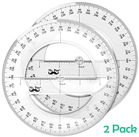 Mr. Pen- Protractor, Pack of 2, Protactor 360 Degree, Protractor Set, Protractor Ruler, Drafting Tools, Circle Protractor, Protractors Classroom Set, Large Protractor, Math Geometry Set