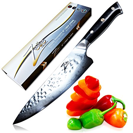 ZELITE INFINITY Chef Knife 8 Inch &gt;&gt; Executive Chefs Edition - Revolutionary AIR-BLADE Design, Best Quality Japanese VG10 Super Steel 67 Layer High Carbon Stainless Steel with Tsuchime Finish