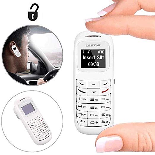 Mini Mobile Cell Phone Bluetooth Dialer Headset Earphone Stereo Support SIM Card 0.66 inch(White)