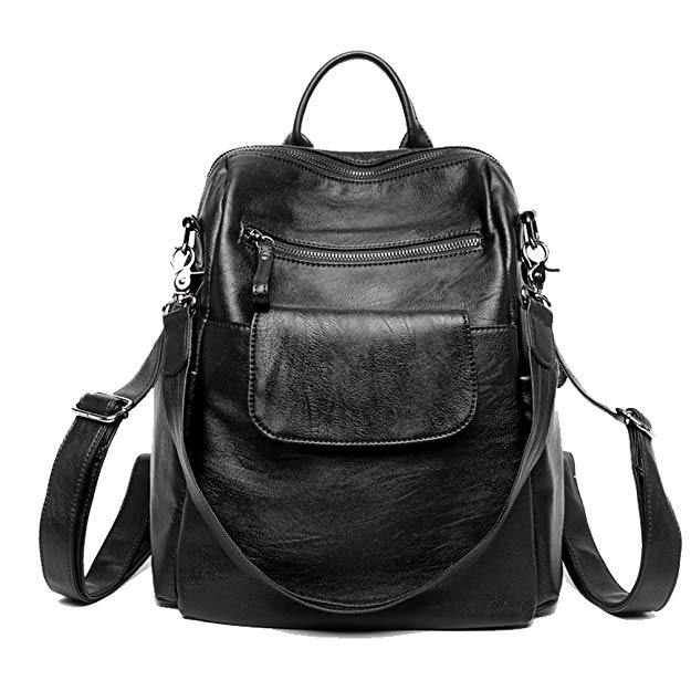 Leather Backpack for Women, Wraifa Washed Leather Handbag Satchel Shoulder Bag