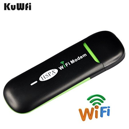 KuWFi Unlocked Smart 3G USB Mobile hotspot WIFI Dongle Mini USB WIFI Hotspot Router Data Card with Wi-Fi 3G WiFi Modem SIM Slot Router use for Car SIM Card Not included Support 2100 network band