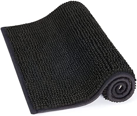 Lifewit Non-slip 80 × 50 cm Chenille Bath Mat, Easy to Clean Bathroom Mats, Soft Shower Rug, Black