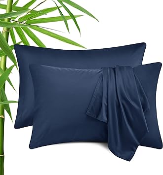 CozyLux Navy Pillow Cases King Size Set of 2, Rayon Derived from Bamboo Cooling Pillowcase with Envelope Closure, Soft Silky Breathable Pillow Covers for Hot Sleepers & Night Sweat, 20x40 inches