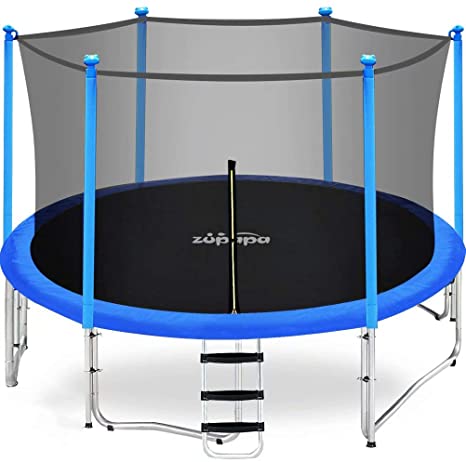 TÜV Approved Zupapa® 15FT 14FT 12FT Trampoline with Ladder & Pole and Enclosure net & Safety Pad & Jumping Mat & Cover & Spring Pull T-Hook Include All Accessories You Need