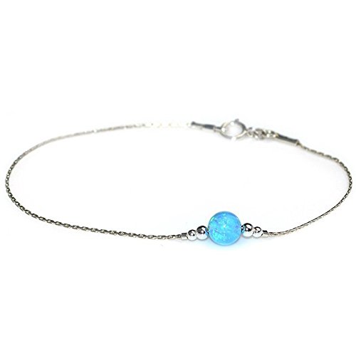 Silver Dainty 6mm Blue Opal Bead Bracelet / Drop Bracelet, Opal Bracelet, Opal Dot Bracelet