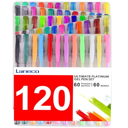 120 Coloring Gel Pens Set, Laneco 60 Multicolor Drawing Pens Plus 60 Refills, 20% More Ink Than Normal Pens, Great for Adult Coloring Book and Kids Painting