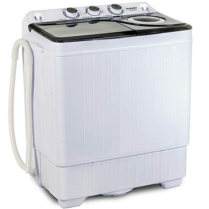 KUPPET Compact Twin Tub Portable Mini Washing Machine 26lbs Capacity, Washer(18lbs)&Spiner(8lbs)/Built-in Drain Pump/Semi-Automatic (White&Gray)