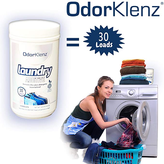 OdorKlenz Laundry Additive, Powder Large - 30 Loads, Odor Neutralizer, Made in The USA, HE Friendly & Safe for All Machines.