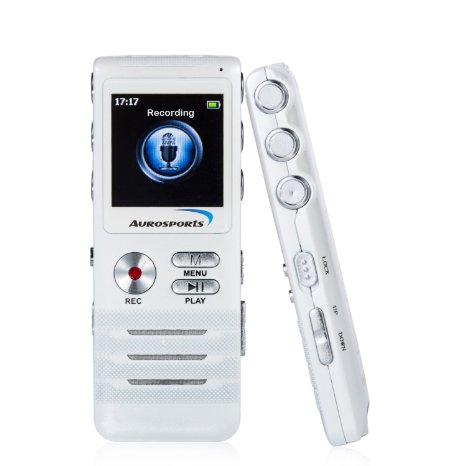 8GB Digital Voice Recorder with color LCD display，MP3 Music Player with Built-in Speaker by Aurosports