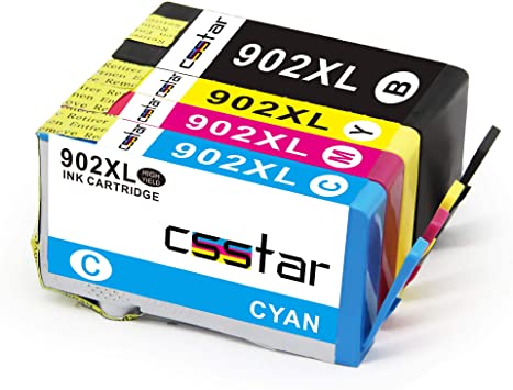 CSSTAR Compatible Ink Cartridges Replacement for HP 902 XL 902XL Work with OfficeJet Pro 6968 6974 6975 6978 6960 6951 6954 6956 6958 6962 6950 Printer - Black, Cyan, Magenta, Yellow