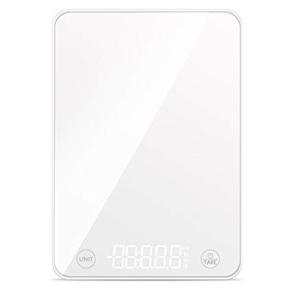 TechRise Digital Kitchen Scale, Touch Sensitive Food Scale with High Precision LED Display and Tare Function, Auto-Off, Large Tempered Glass Scale for Cooking/Dieting/Baking, 11lb 5kg, White