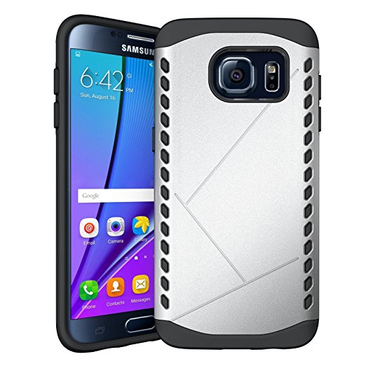 Galaxy S7 Edge Case, GEENKER Heavy Duty Dual layer Rugged Flexible Shock-Absorption Soft Silicone Bumper and Anti-Scratch Hard Rigid PC Cover Hybrid Protective Case for Samsung Galaxy S7 Edge -Silver