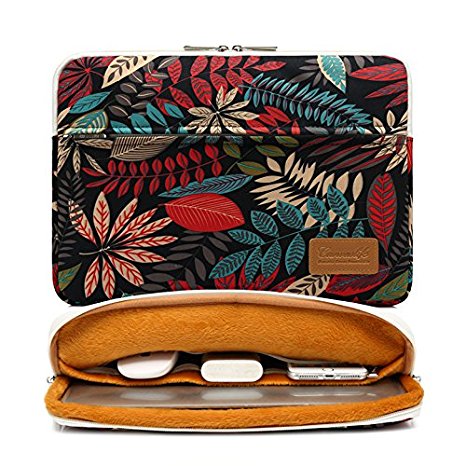 Canvaslife Black leaf pattern 360 degree protective 13 inch Canvas laptop sleeve with pocket 13 inch 13.3 inch laptop case macbook air 13 case macbook pro 13 sleeve