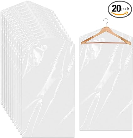 20 Pack Garment Bags for Hanging Clothes Plastic Garment Bags Clear Clothes Covers Dry Cleaner Bags Hanging Dust-proof Garment Bags for Dry Cleaner, Home Storage, Travel (60x90cm)