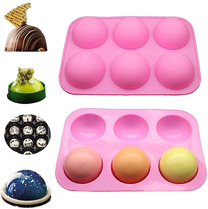 GBSELL 6 Holes Silicone Mold for Chocolate, Baking Mold for Making Hot Chocolate Bomb,Cake, Jelly, Pudding, Non Stick Round Shape Half Sphere Mold, BPA Free Cupcake Baking Pan (Pink, 1Pcs)