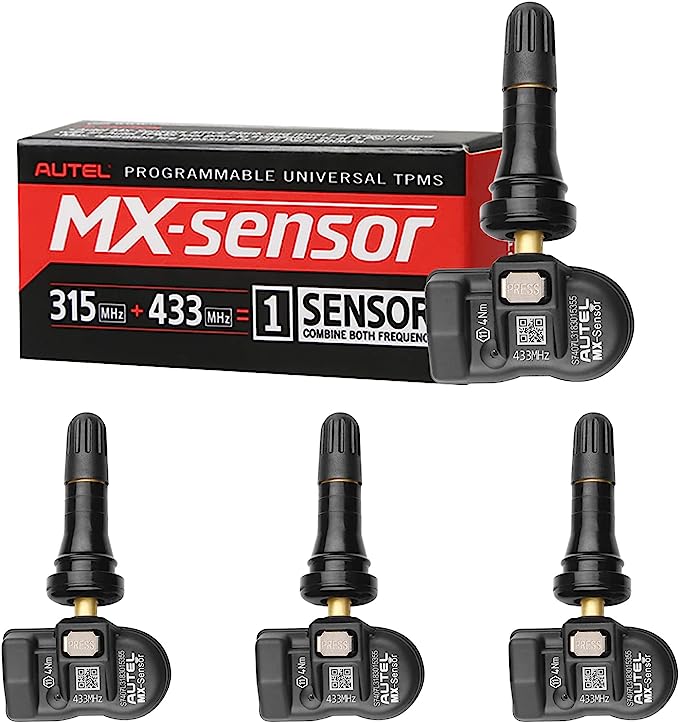 Autel TPMS Sensor MX-Sensor 315MHz+433MHz 2in1 TPS218 Tire Sensor Tire Pressure Monitoring System Sensor Program Universal Replace 98% of OE Sensor SAE Standard J1205/J120 (Rubber Valve Stem, 4pack)