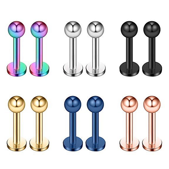 Ruifan 12PCS 20G Surgical Steel Labret Monroe Lip Ring Tragus Helix Earring Stud Piercing Jewelry