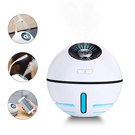 USB Rechargeable Humidifier Portable Battery Operated Wireless Cool Mist Humidifiers for Bedroom Vaporizer Travel Size Whisper-Quiet Operation, Auto Shut-Off for Home Office Baby Camping (White)
