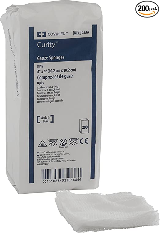 COVIDIEN 2556 Curity Gauze Sponge, Non-Sterile, 4 x 4, 8-Ply (Pack of 200)