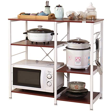 DlandHome Microwave Cart Stand 35.4", Kitchen Utility Storage 3-Tier 3-Tier for Baker’s Rack & Spice Rack Organizer Workstation Shelf, 171-R Red, 1 Pack