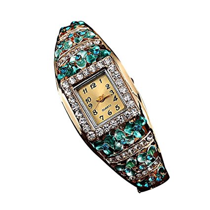 Creazy Women Quartz Luxury Crystal Flower Bracelet Watch (Blue)